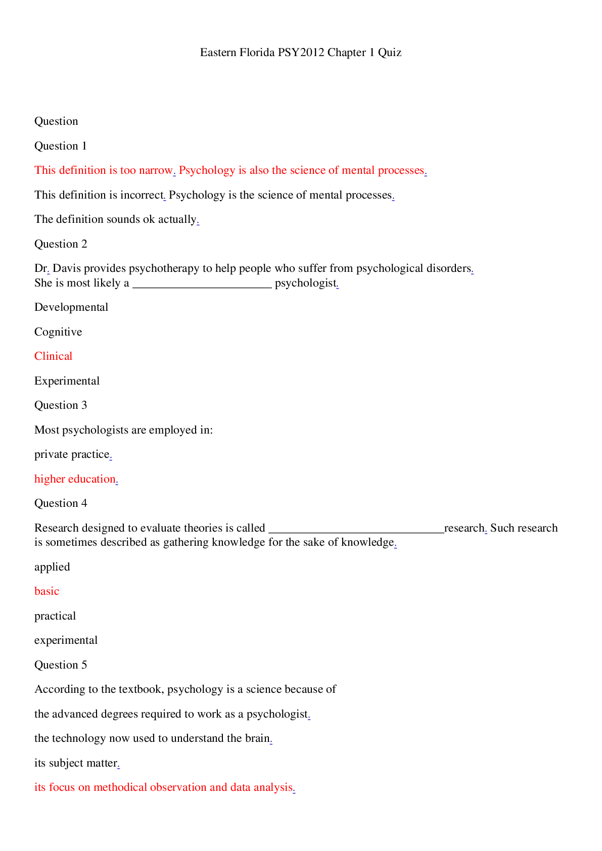 Preview of Eastern Florida PSY2012 Chapter 1 Quiz/Eastern Florida PSY2012 Chapter 1 Quiz